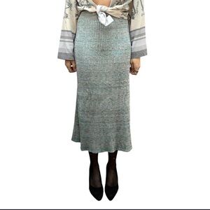 Free People Shine Bright Ribbed Knit Skirt in Blue and Tan Sateen Size Small